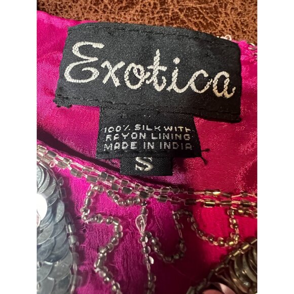 Vintage 80's Exotica Women's S Sequined Cocktail Formal Evening Disco Silk Top - Picture 3 of 10